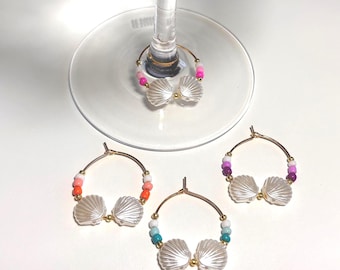 Coastal Sips - Shell Beaded Wine Charms in Summer Brights and Beachy Colors