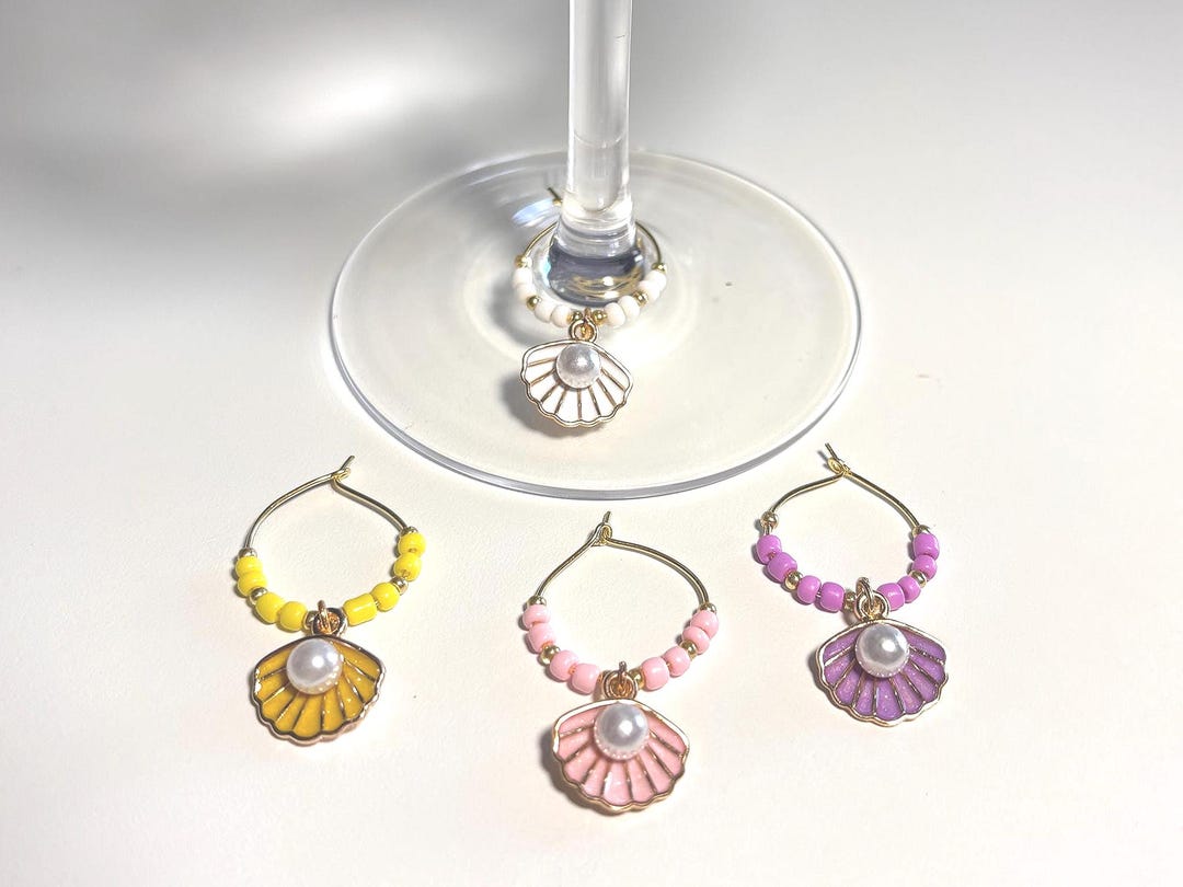 Shellabrate - Seashell Pearl Wine Charms - Etsy