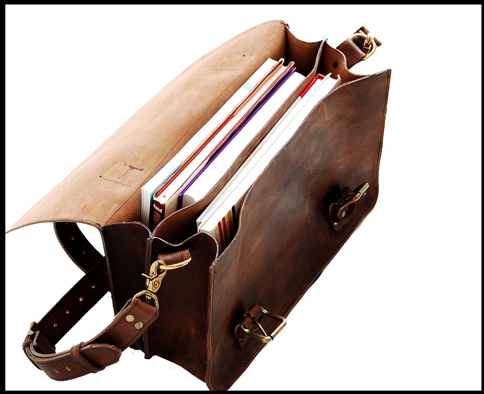 Leather book bag or messenger bag for men ann women OOAK Etsy