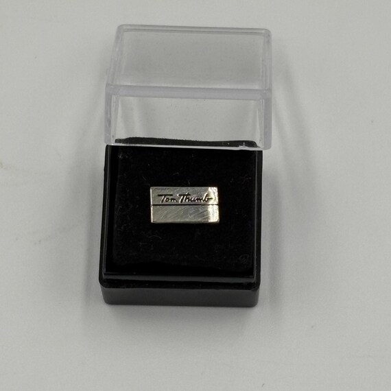 Vintage Tom Thumb Grocery Store Pin Tie Tack Cufflink Silver Toned Logo Employee