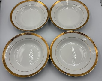 Vintage Sango Georgetown 8455 Gold & White Porcelain Bowls Set of 4