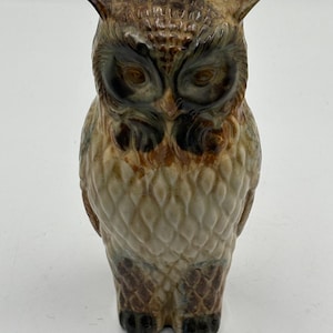 Vintage Otagiri OMC Japan Ceramic Owl Figurine 7" Brown Green Glazed Pottery