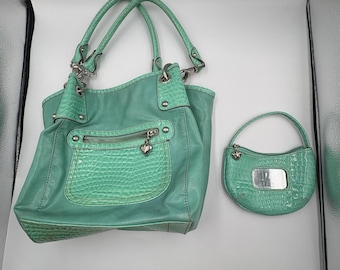 Kathy Van Zealand Teal Y2K torba typu hobo i pasująca do niej torebka na nadgarstek