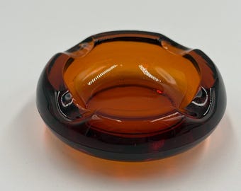 Vintage Viking Glass Ashtray Persimmon Amberina Mini Small MCM