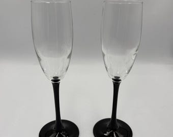 Vintage Luminarc Domino Champagne Black Stem Flutes France 1980s