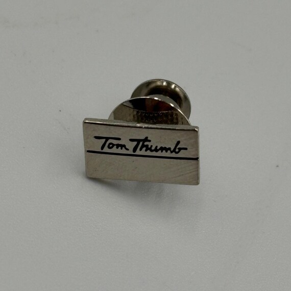 Vintage Tom Thumb Grocery Store Pin Tie Tack Cufflink Silver Toned Logo Employee View 2
