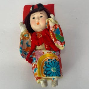 Vintage Japanese Ichimatsu Doll Kimono Dress 6” Glass eyes