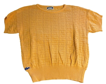 Suéter feminino vintage de malha laranja Izod Lacoste dos anos 80, manga curta, tamanho P (S).