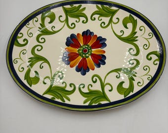 Certyfikowany międzynarodowy owalny talerz do serwowania kwiatów Joyce Shelton 17" Ceramic