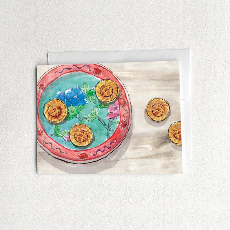 Curry Puff Gula Melaka Pineapple Tarts Nyonya Zhang Set of 4 Watercolor Cards Singapore and Malaysia Food Folded Cards Set B