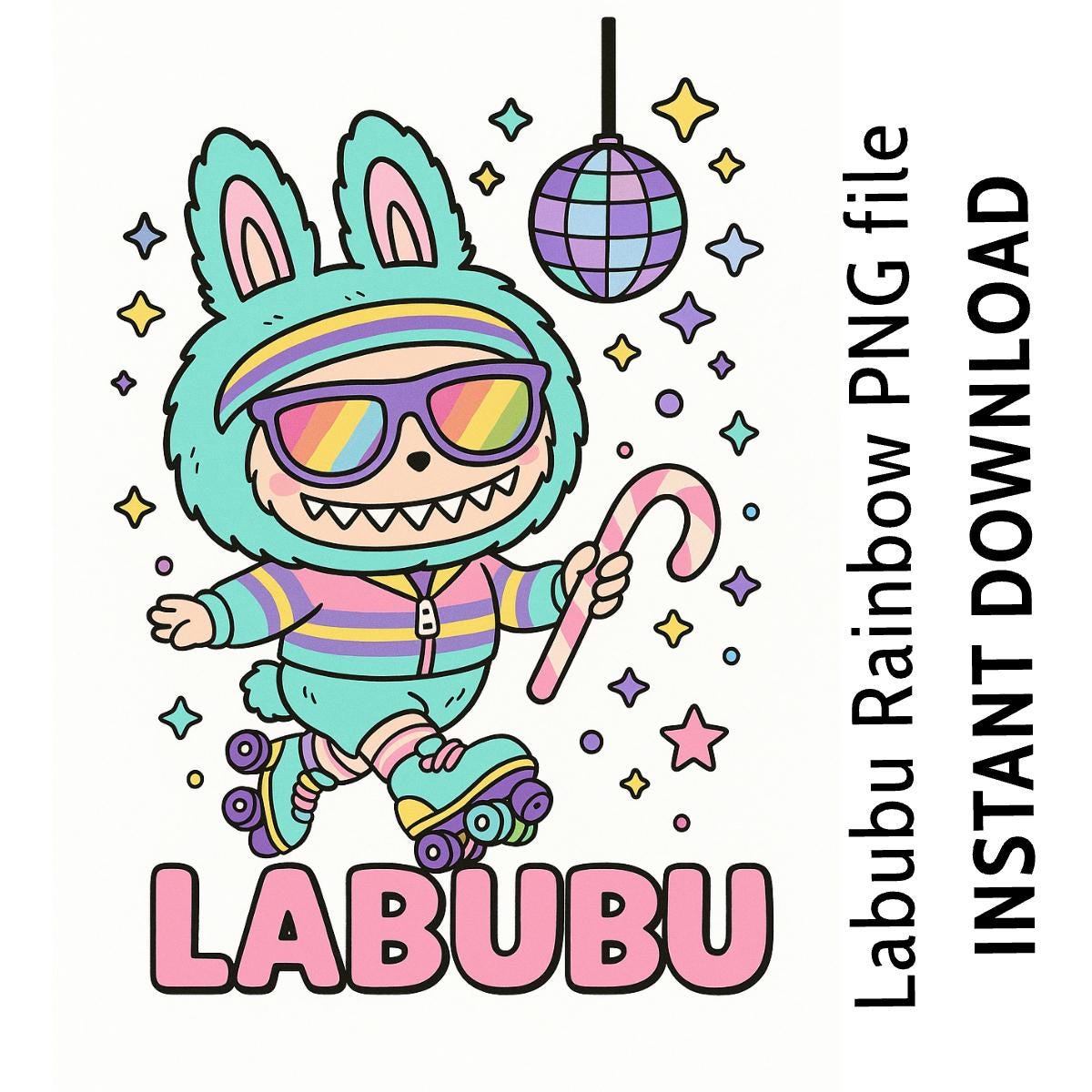 Labubu PNG Design, Rainbow Monster Character, High resolution 300dpi Printable file, Digital Download for Stickers, T-shirts Planners, Mugs