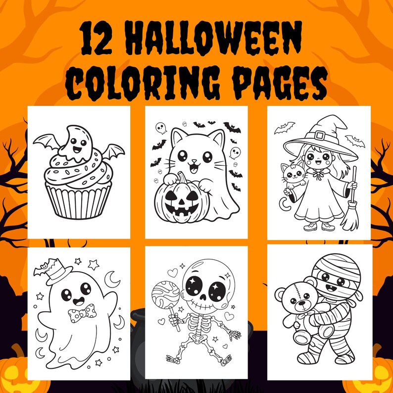 12 Halloween Coloring Pages Bundle: for Kids, Toddlers, Preschoolers ...