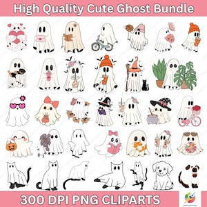 Cute Ghost Clipart Bundle | Halloween Ghost PNGs | Cute Spooky Ghost Illustrations | High Quality Ghost Graphics | 300 DPI PNG Files