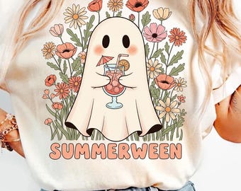 Summerween Ghost PNG: Floral Halloween Sublimation Design (Digital Download