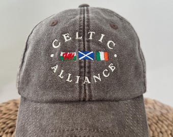 Gorra bordada de la Alianza Celta / Gorra de béisbol vintage de Gales, Escocia e Irlanda / Gorra de papá de algodón lavado