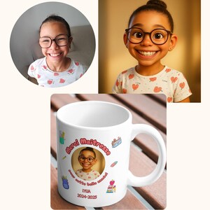 Taza personalizada estilo Pixar con retrato "Gracias, Profesor", "Gracias, Maestro" - Ilustración infantil única