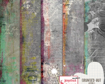 Grunged-Out 6 - 5 12x12 Digital Scrapbooking Papers, Printable, Instant Download, for ATC Card, Collage, Hybrid, Mixed Media, DIY Crafts :)