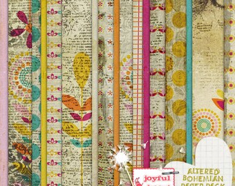 Altered Bohemian - 12x12 Digital Scrapbooking Papers, Printable, Instant Download, for ATC Card, Collage, Hybrid, Mixed Media, DIY Crafts :)