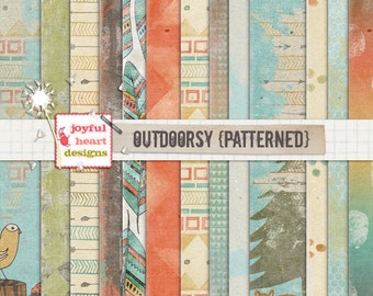 Outdoorsy {patterned} - Instant Download - Digital Scrapbooking Paper - 12x12 inches - Printable - Mixed Media - Crafts
