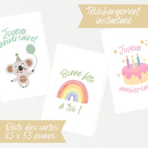Ensemble de 3 cartes d’anniversaire pour enfant – À imprimer – Cartes numériques