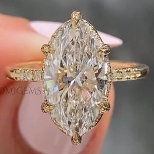 4 CT Marquise Cut Moissanite Engagement Ring, 14K/18K Solid Gold, 6 Prong With Round Hidden Halo Ring, Elongated Marquise, Wedding Ring Gift