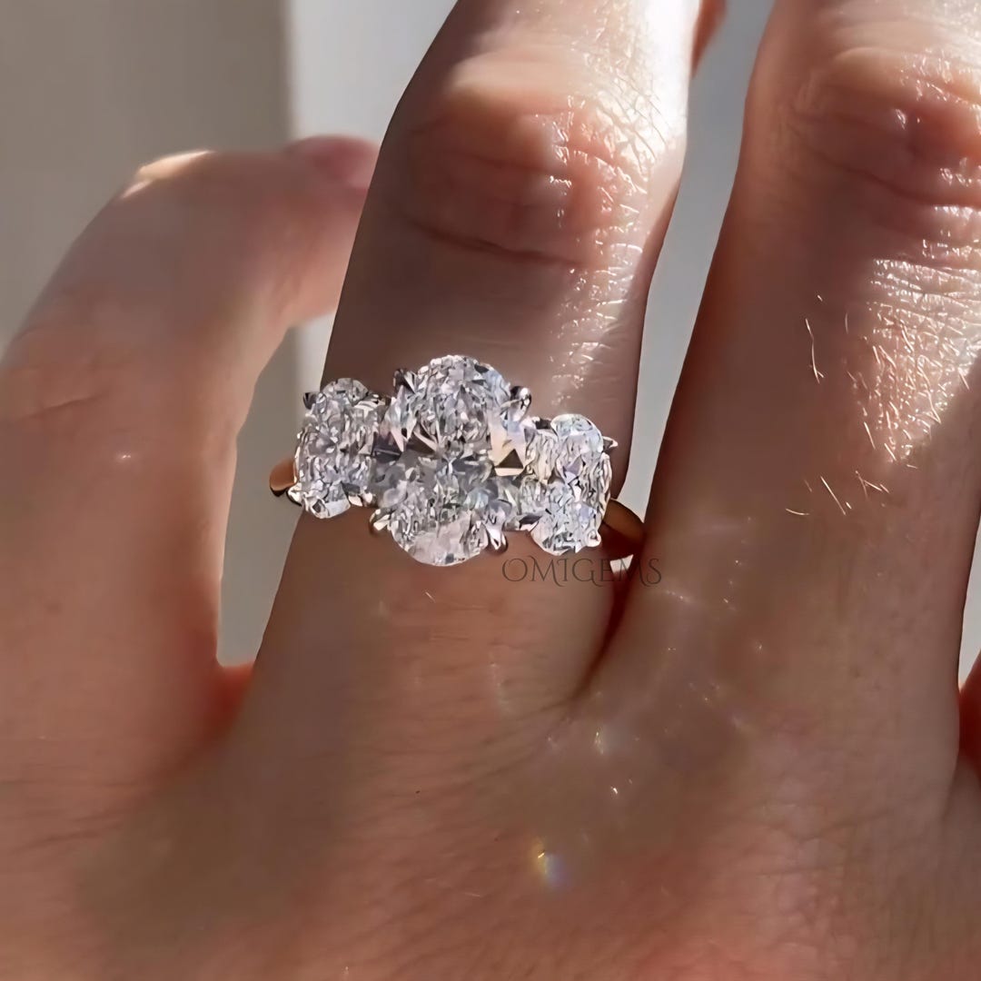 Oval Three Stone Engagement Ring, 3 CT Oval Cut Moissanite Diamond Ring ...