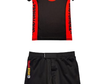 Set Shoyoroll BlackSTAR Batch 146 composto da rash guard da BJJ e pantaloncini da MMA / Attrezzatura per Jiu Jitsu Nogi