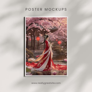 Traditional Chinese Woman in Hanfu | Digital Wall Art, Printable Asian Decor, Sunset Lotus Pond Art&quot;