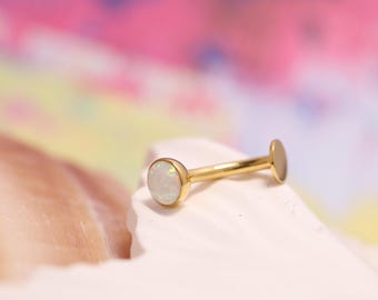 Titanium Floating Belly Button Ring 14G Belly Jewelry  Navel Bar Internally Threaded Belly Barbell with Cubic Zircon Opal Curved Piercing