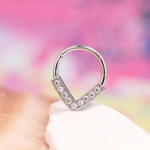 Sector Clicker Ring Jewelry Nose Ring 16G Hoop Shiny CZ or Opal Conch Rook Daith Tragus Piercing Cartilage Earring Lobe Earring