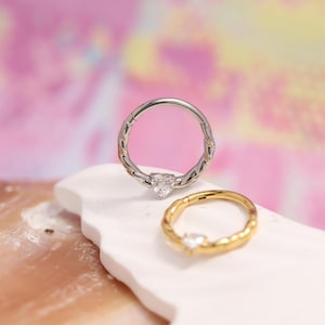 Cube Zircon Heart Jewelry Nose Ring 16G Septum Seamless Clicker Ring Conch Rook Daith Piercing Jewelry Surgical Steel Cartilage Earring Hoop