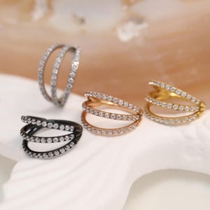 Clicker Ring Jewelry Nose Ring 16G Triple Hoop Classic Shiny CZ Conch Rook Daith Tragus Piercing Cartilage Earring Lobe Earring Minimalist