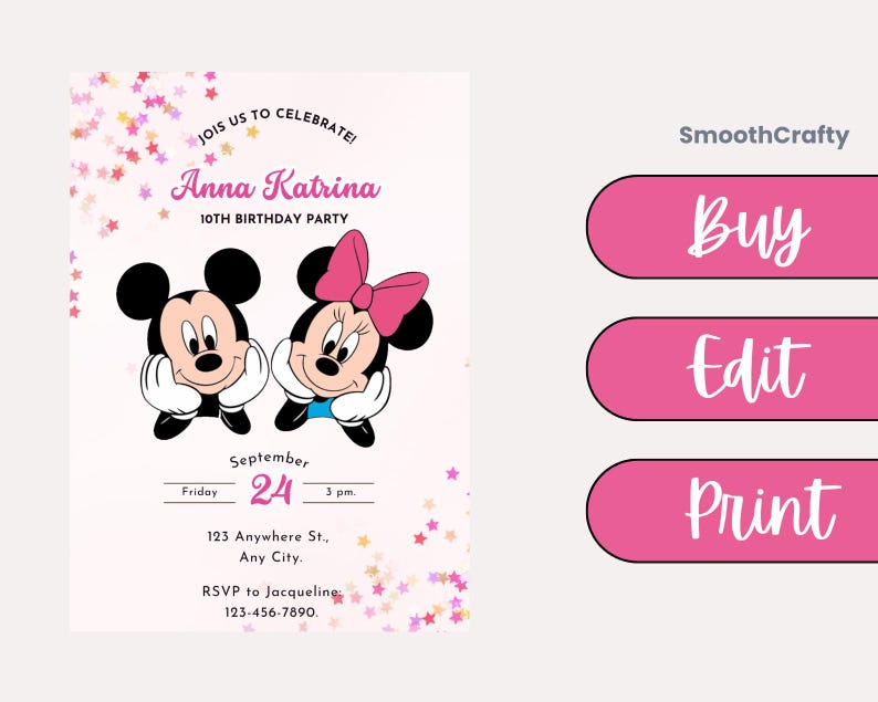 Editable Mickey Mouse Birthday E-invite, Canva Party Invitation - Etsy