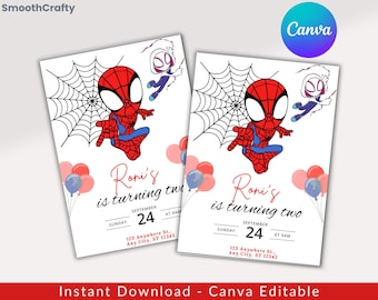 Invito di compleanno di Spidey e i suoi amici, modello Canva modificabile (download digitale)