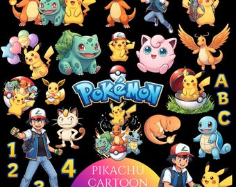 Pokemon PNG, Pokemon Clipart PNG Bundle, Pikachu Png, Pikachu Character Images, pokemon birthday, Cartoon Pikacu png, Cartoon PNG Files