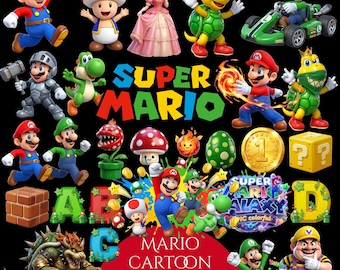 Super Mario PNG, Super Mario Clipart Bundle, Mario Kart, Super Mario 3D PNG, Mario and Friends Png, Mario PNG, Super Mario Font, Mario Bros