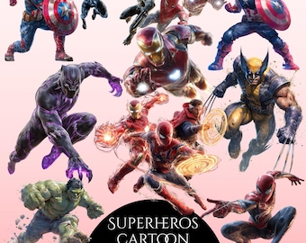 Pacchetto PNG di supereroi, clipart di supereroi, clipart di supereroi Marvel, design di cartoni animati, clipart degli Avengers, file per sublimazione di supereroi