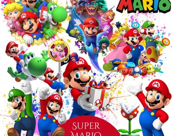 Pacchetto PNG di Super Mario, clipart di Mario e amici, lavoretti 3D PNG di Super Mario, decorazioni per feste, adesivi per sublimazione, taglio con Silhouette Circuit