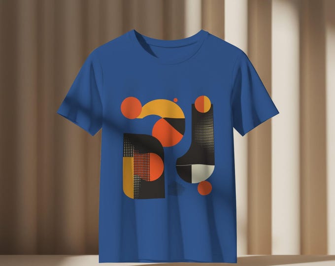 Retro Geometric Pattern T-Shirt, Vintage Aesthetic Tee, Album Art Shirt, Initial Tee, Unisex Cotton Top, Halftone Effect, Casual Wear