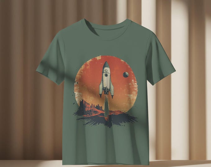 Vintage Sci-Fi Movie Poster T-Shirt, Retro Rocket Ship Tee, Desert Landscape Graphic Top, Adventure Exploration Quote Shirt, Unisex Heavy