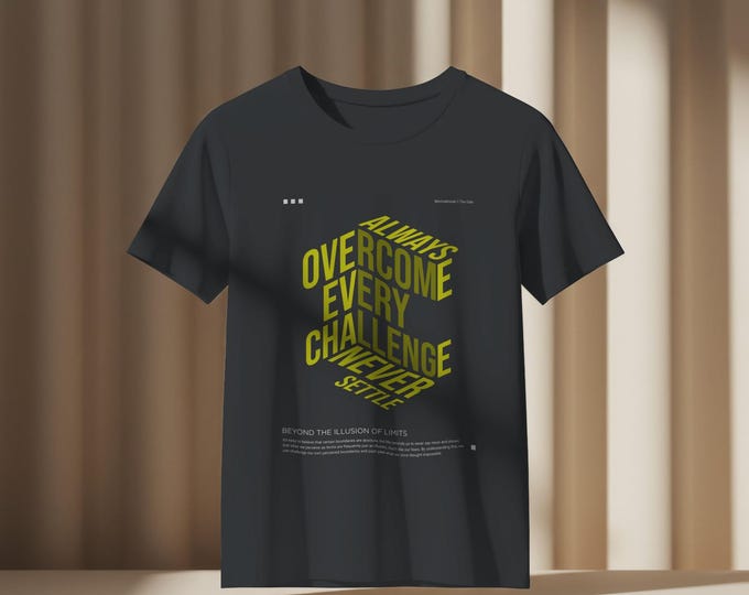 Motivational Typography Tee, Inspirational Quote Shirt, Bold Isometric Design, Challenge Boundaries, Encouraging Growth, Unisex Tee, 3D