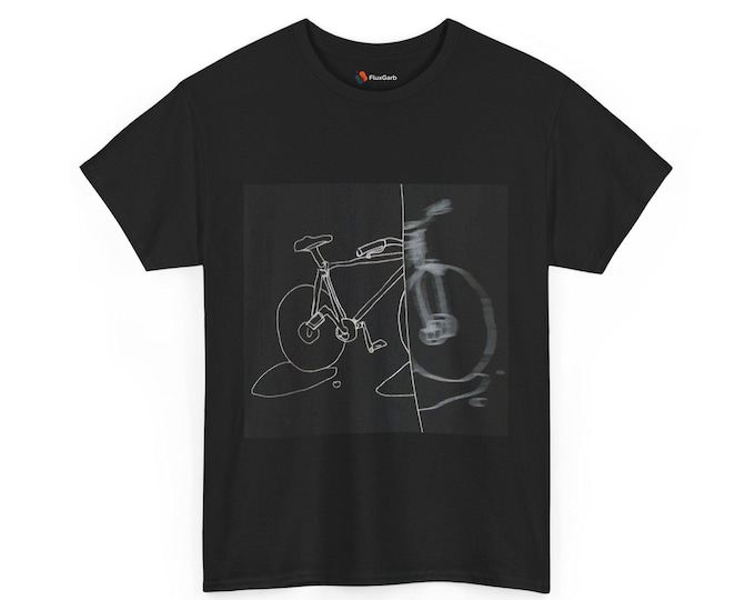 Surreal Bicycle Tee, Artistic Graphic T-Shirt, Unique Bike Drawing Shirt, Black and White Cyclist Top, Unisex Cotton Tee