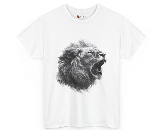Lion Roar Tee Shirt, Wildlife Art Tattoo Style, Bold & Powerful Apparel, Detailed Artwork Statement Tee, Great Gift for Wildlife