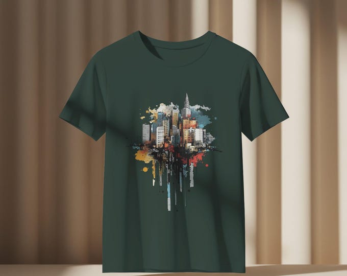 Cityscape Unisex Tee, Urban Adventure Shirt, Dramatic Sky Graphic Top, Gritty Spirit Clothing, Heavyweight Cotton T-shirt