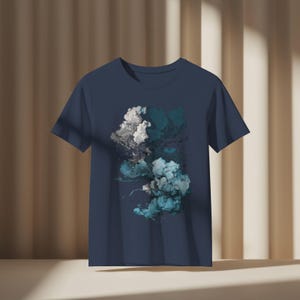 Cloudscape Tee, Dreamy Abstract Lines Shirt, Minimalist Blue and White T-Shirt, Unisex Heavy Cotton Tee, Symbolic Spontaneous Vibe