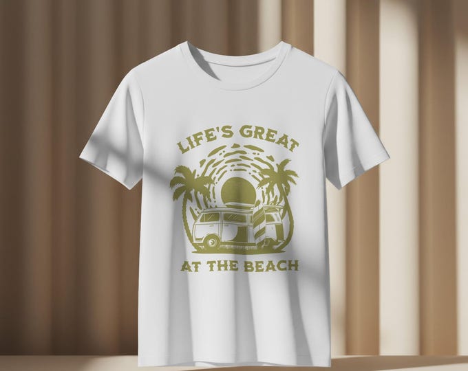 Vintage Beach Camper Van Tee, Summer Surfing Shirt, Retro Travel Top, Distressed Graphic T-Shirt, Unisex Cotton Tee