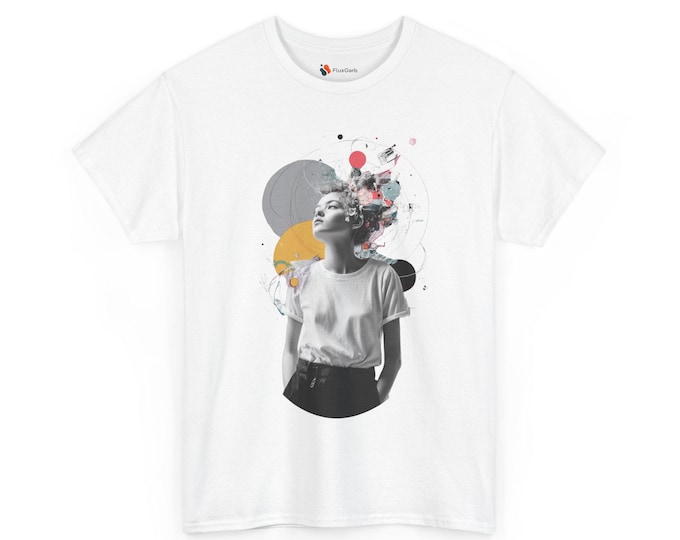 Black and White Portrait T-Shirt, Colorful Abstract Women's Tee, Graphic Thoughtful Shirt, Dynamic Imagination Top, Unisex Cotton Apparel