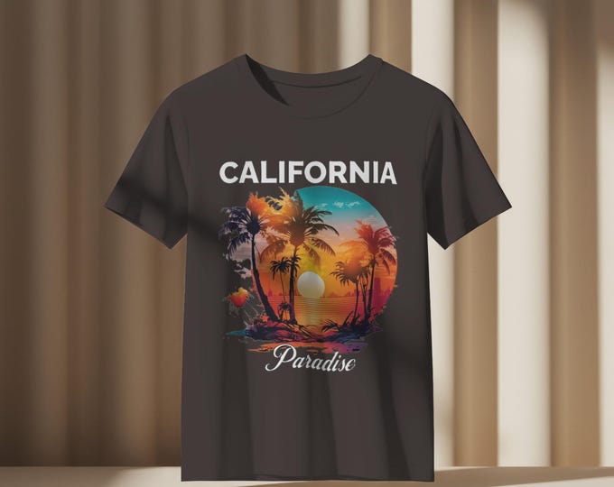 California Paradise Sunset T-Shirt, Beach Graphic Tee, West Coast Unisex Shirt, Vacation Apparel, Ocean Sunset Top