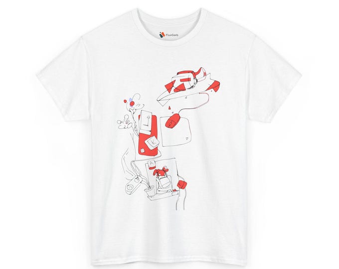 Office Materials Hand Drawing Unisex Tee - Keyboard Mouse Design, Cool Work Shirt, Business Casual Top, Office Gift, Work Apparel