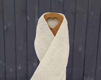 White Scarf: Hand-Knit, Unbleached, Undyed, Natural 100% Wool